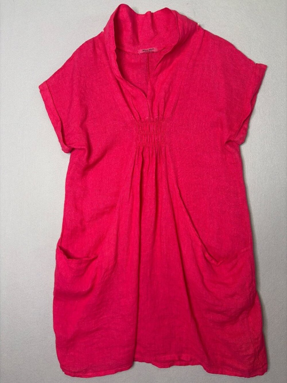Meo Meli Italian Linen Pocket Dress OS Lagenlook Casual Oversized Raspberry